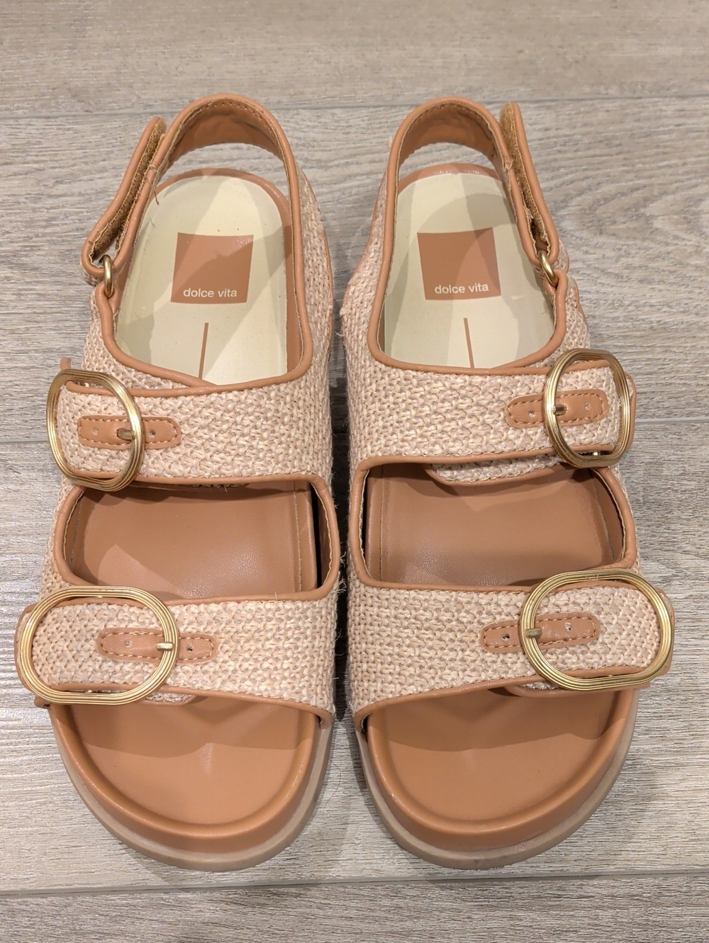 Dolce Vita Tan Woven Double-Buckle Sandals